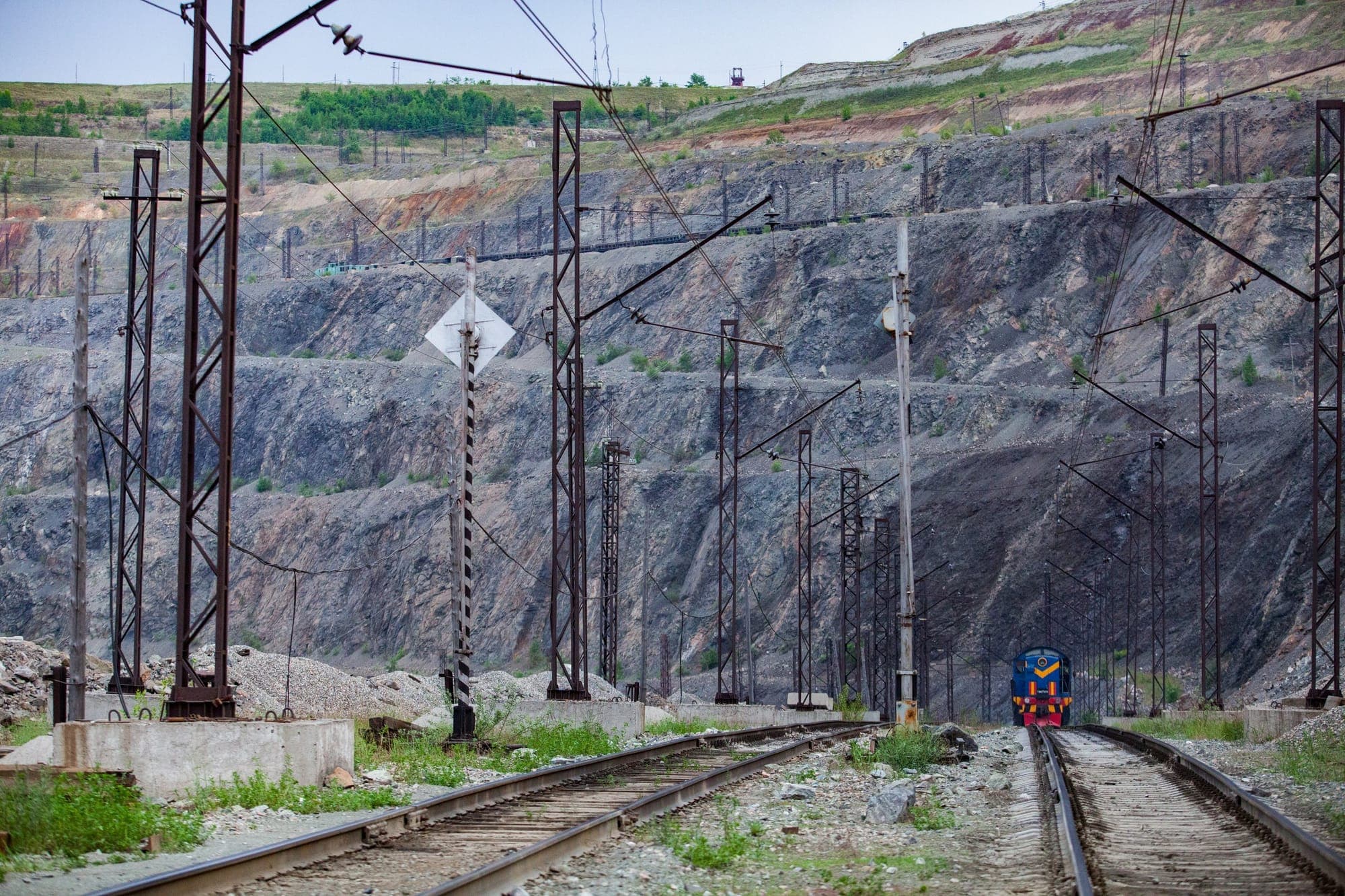 Railway switch on a haul track inside an open-pit mine